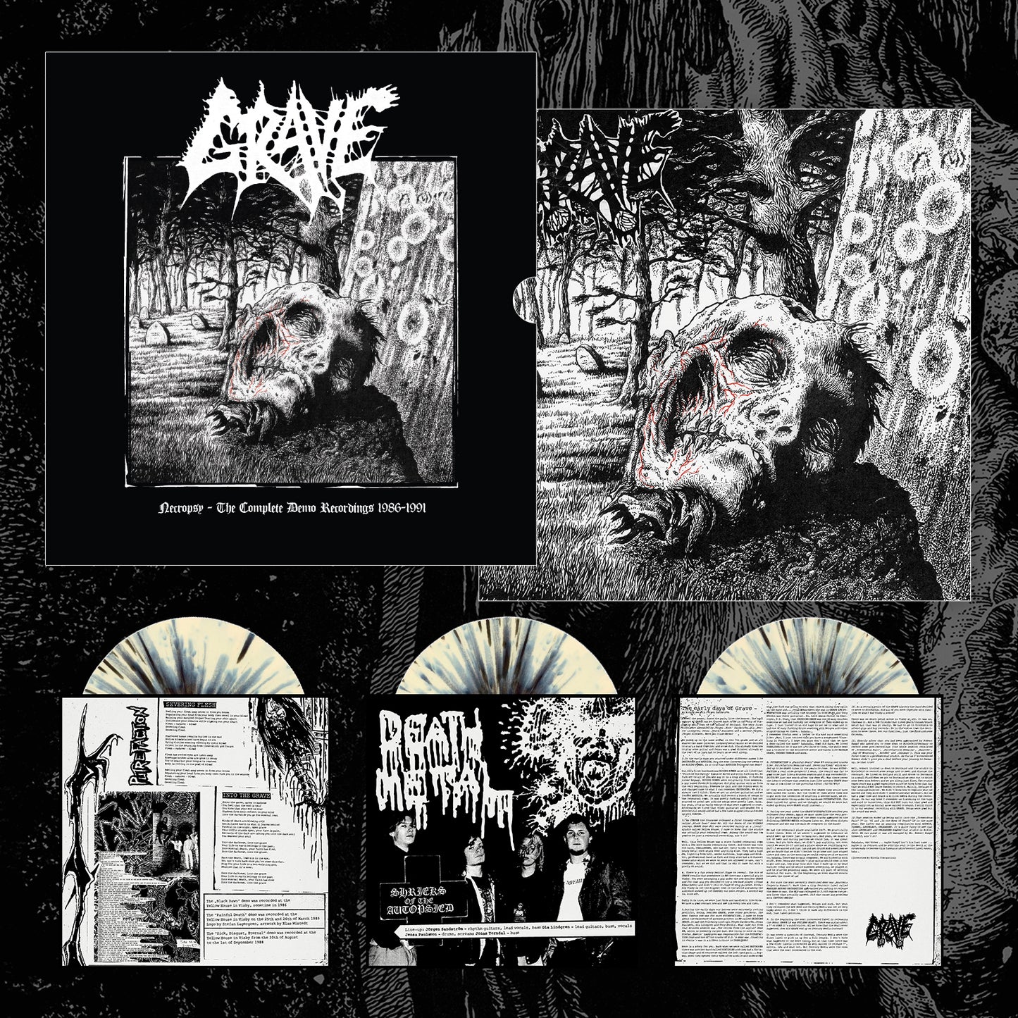 Grave "Necropsy - The Complete Demo Recordings 1986-1991 (Bone/black splatter triple vinyl set)" Limited Edition 3x12"