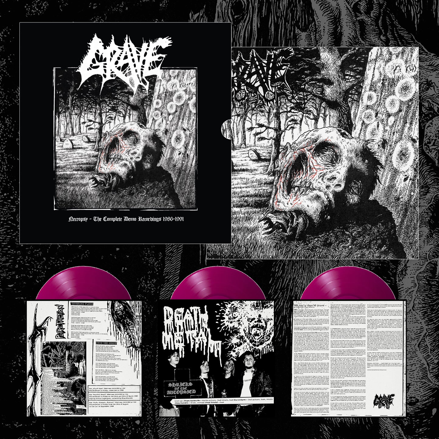 Grave "Necropsy - The Complete Demo Recordings 1986-1991 (Transparent purple triple vinyl set)" Limited Edition 3x12"